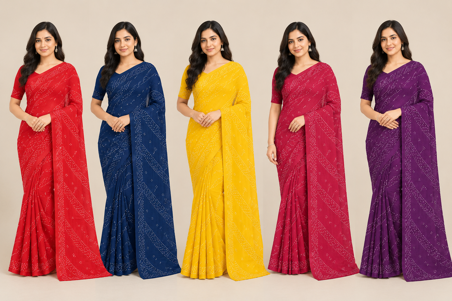 Women’s Bandhani Print Saree – Traditional Dotted Pattern Saree with blouse