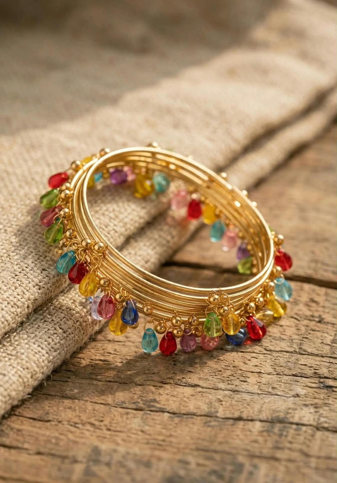 Navrang Multicolor Teardrop Bead Brass Bangles (Set of 6)