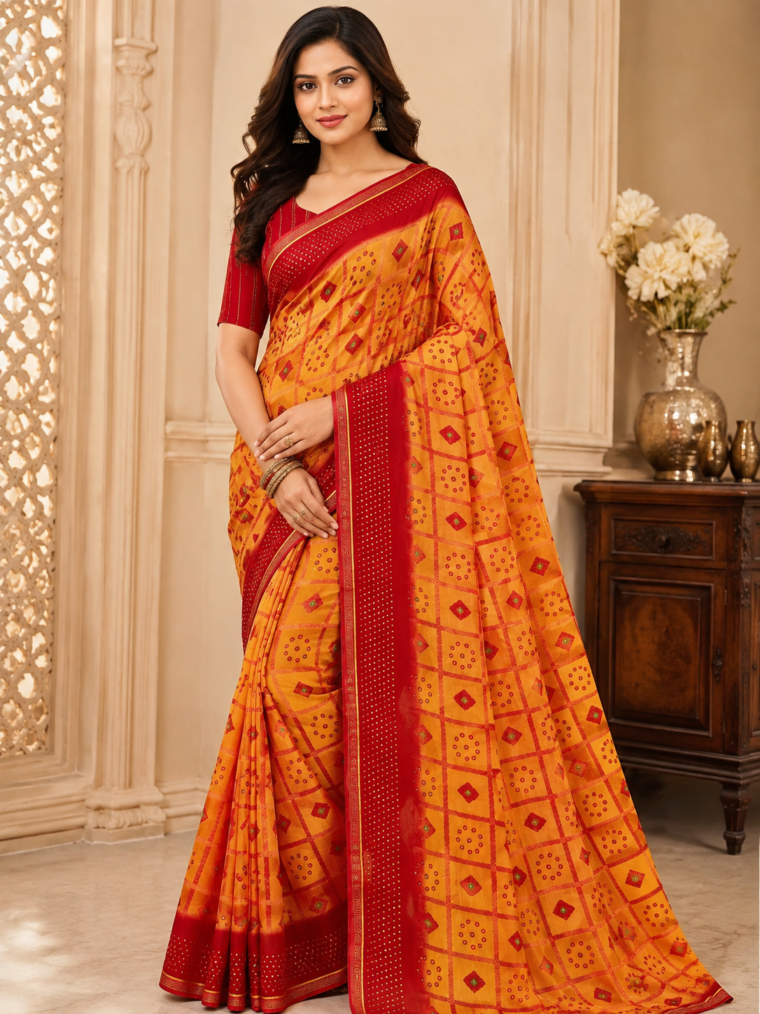 Elegant Mustard Yellow Saree with Red Contrast Border