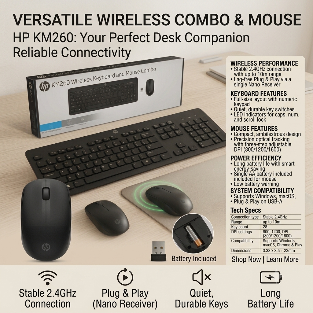 HP KM260 Wireless Keyboard and Mouse Combo