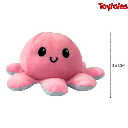 Octopus Plushie Reversible Soft Toy | Cute Mood Plush for Kids & Couples | Double-Sided Happy & Angry Stuffed Toy Gift (25cm, Pink & Blue)